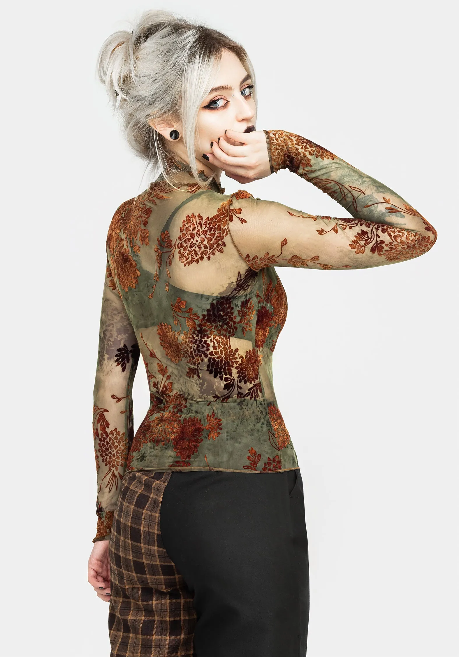 umbrella Rosaleigh Flock Velour Mesh Long Sleeve Top