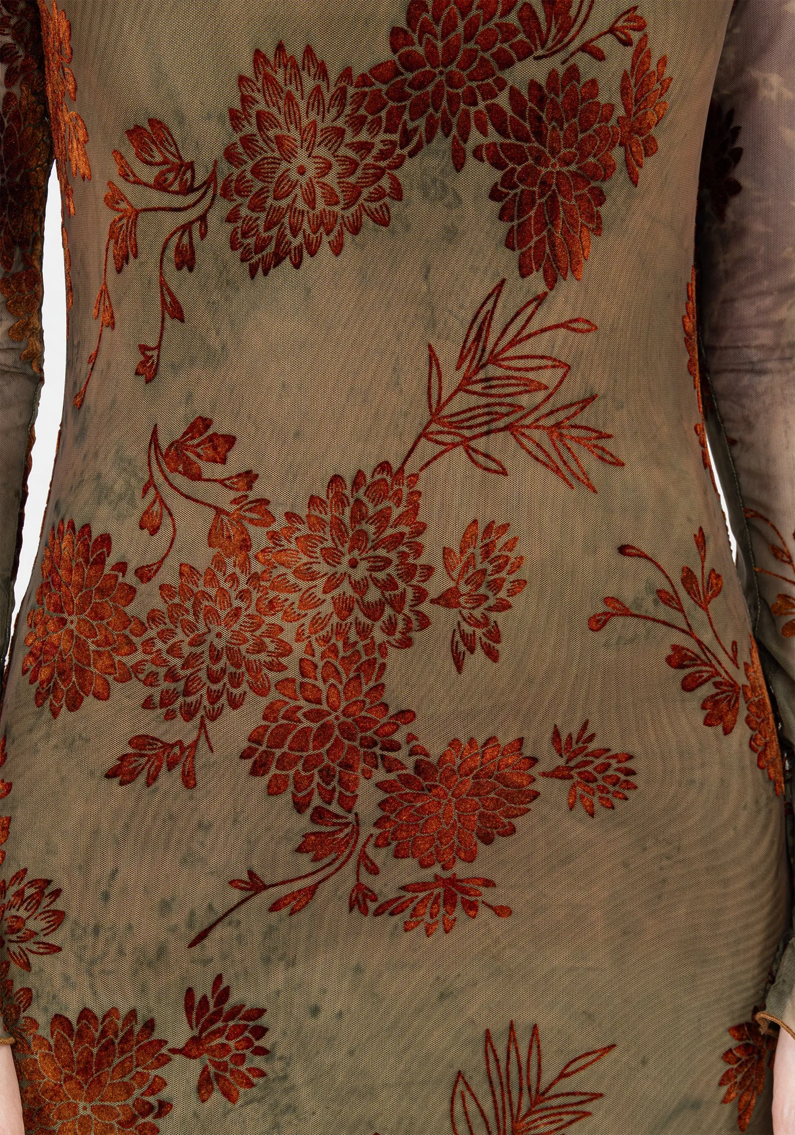 Rosaleigh Flock Velour Mesh Midaxi Dress Form Fit Tailored Style