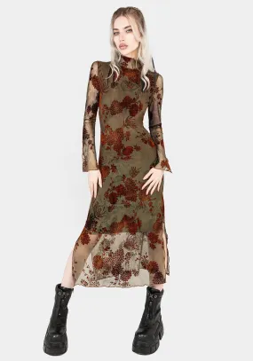 Light Blend Rosaleigh Flock Velour Mesh Midaxi Dress