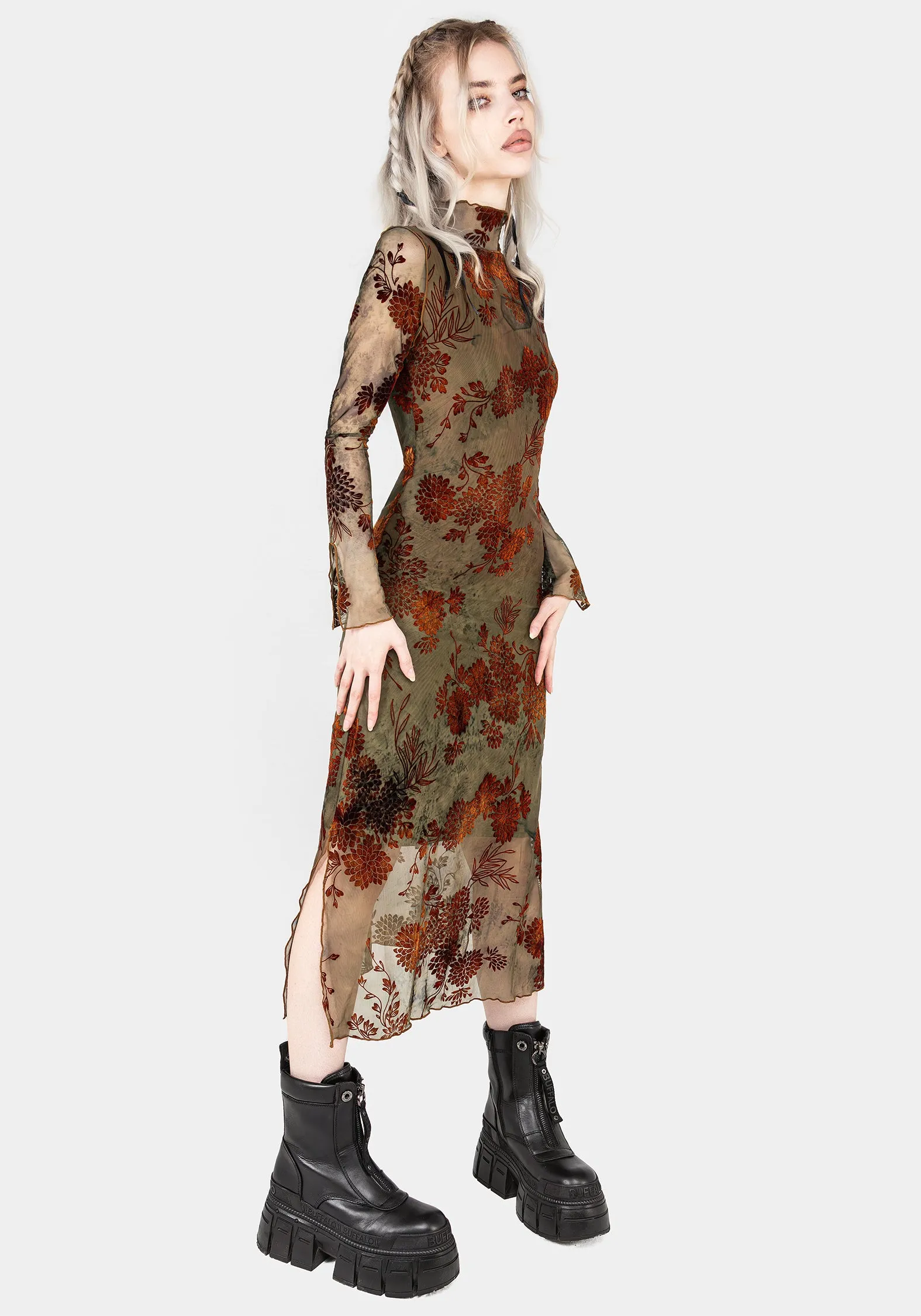 Open Design Rosaleigh Flock Velour Mesh Midaxi Dress
