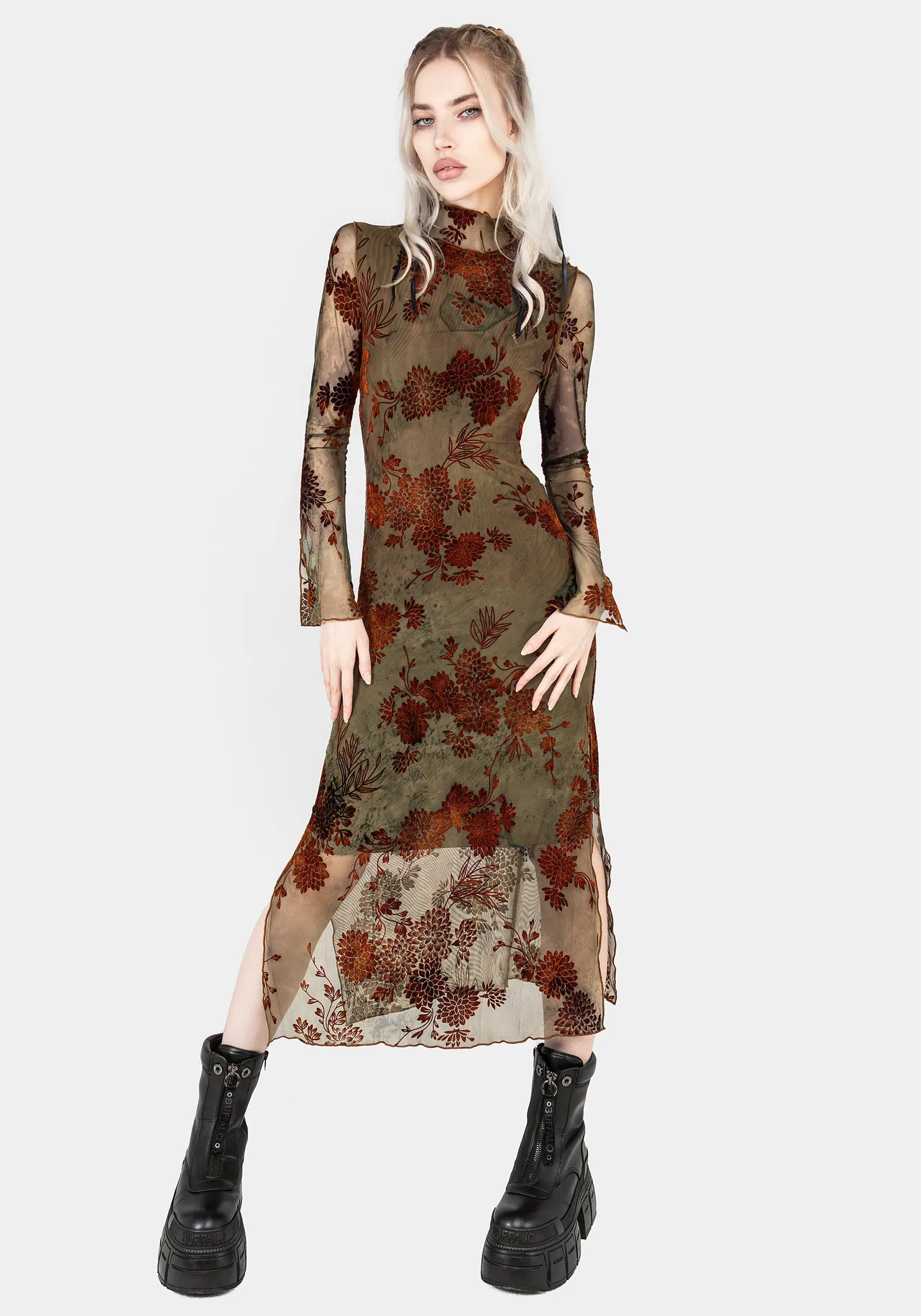 Light Blend Rosaleigh Flock Velour Mesh Midaxi Dress