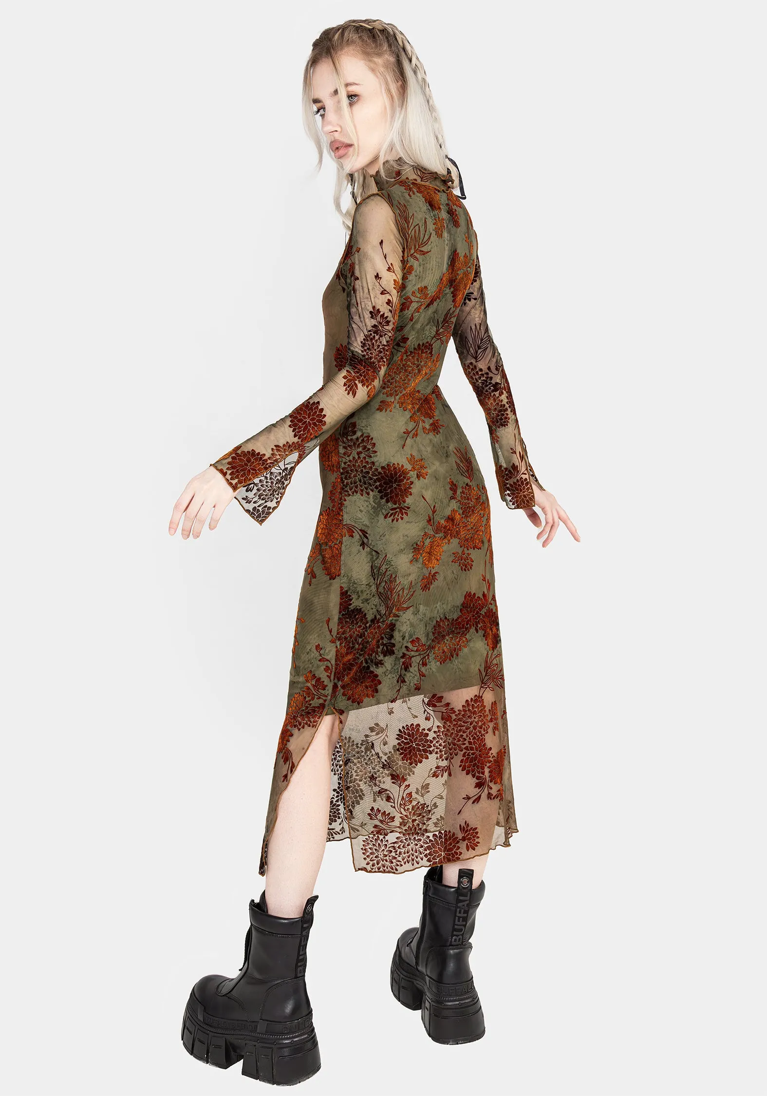 Rosaleigh Flock Velour Mesh Midaxi Dress Special-Occasion Pure Fit