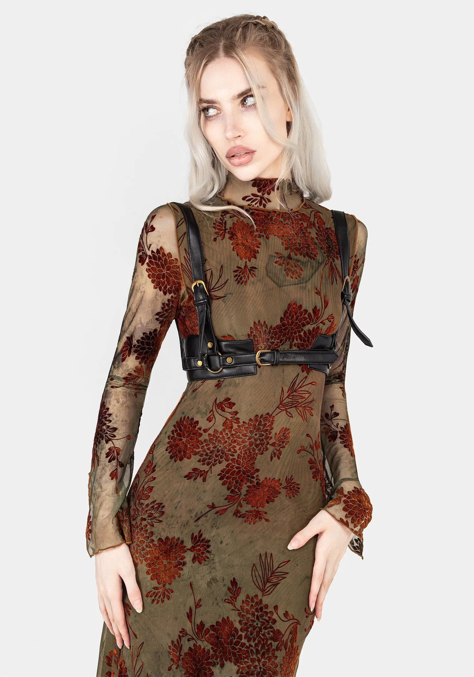 Chic Layering Smooth Layers Rosaleigh Flock Velour Mesh Midaxi Dress