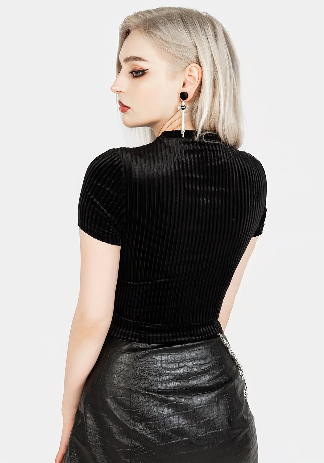 Layered Ply Construction Rosaline Velour Rib Crop Top