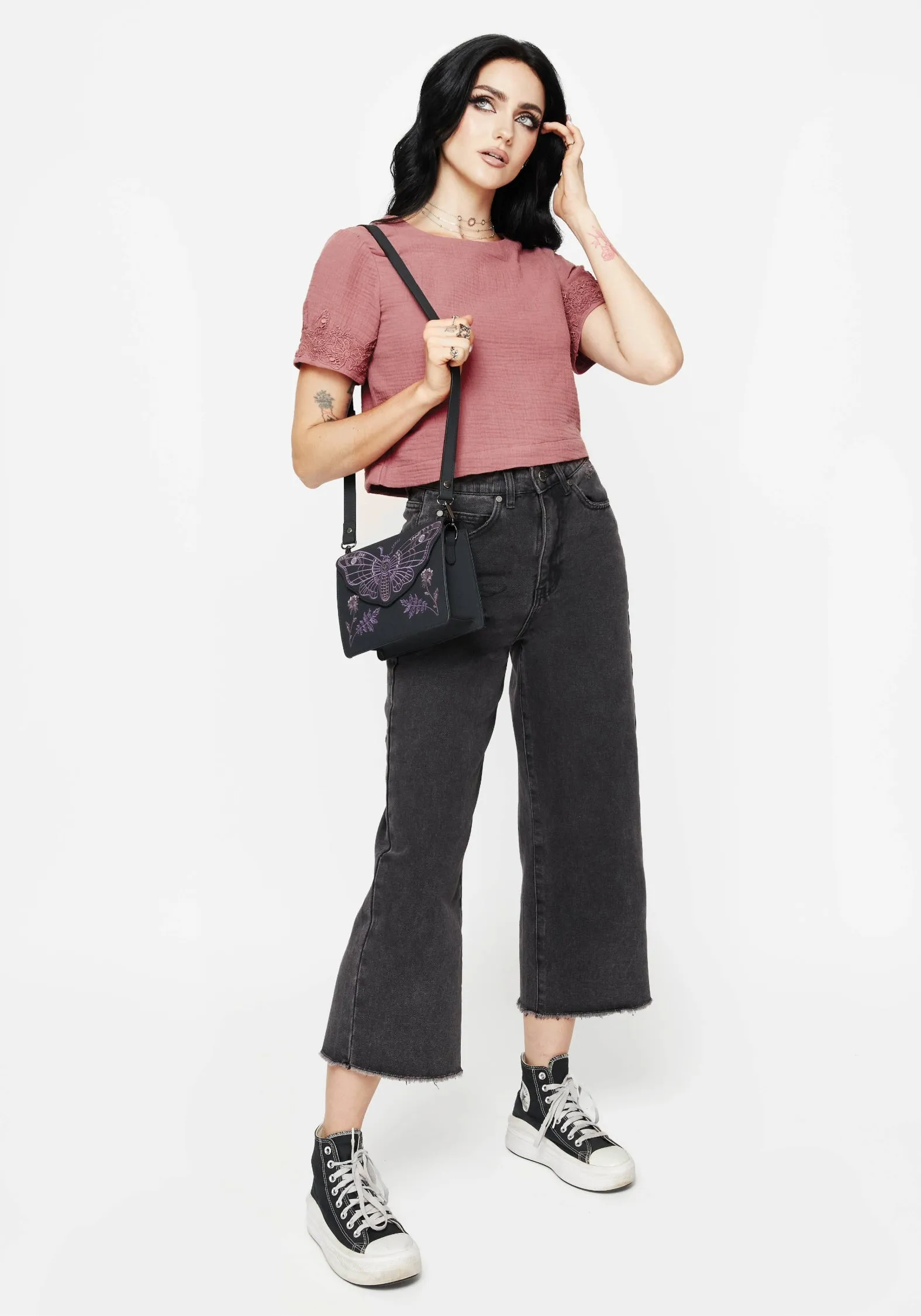 Rosamoth Applique Trim Cotton Short Sleeve Top Circular Knit