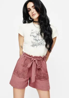 swimming accessory Rosamoth Applique Trim Cotton Tie Waist Shorts