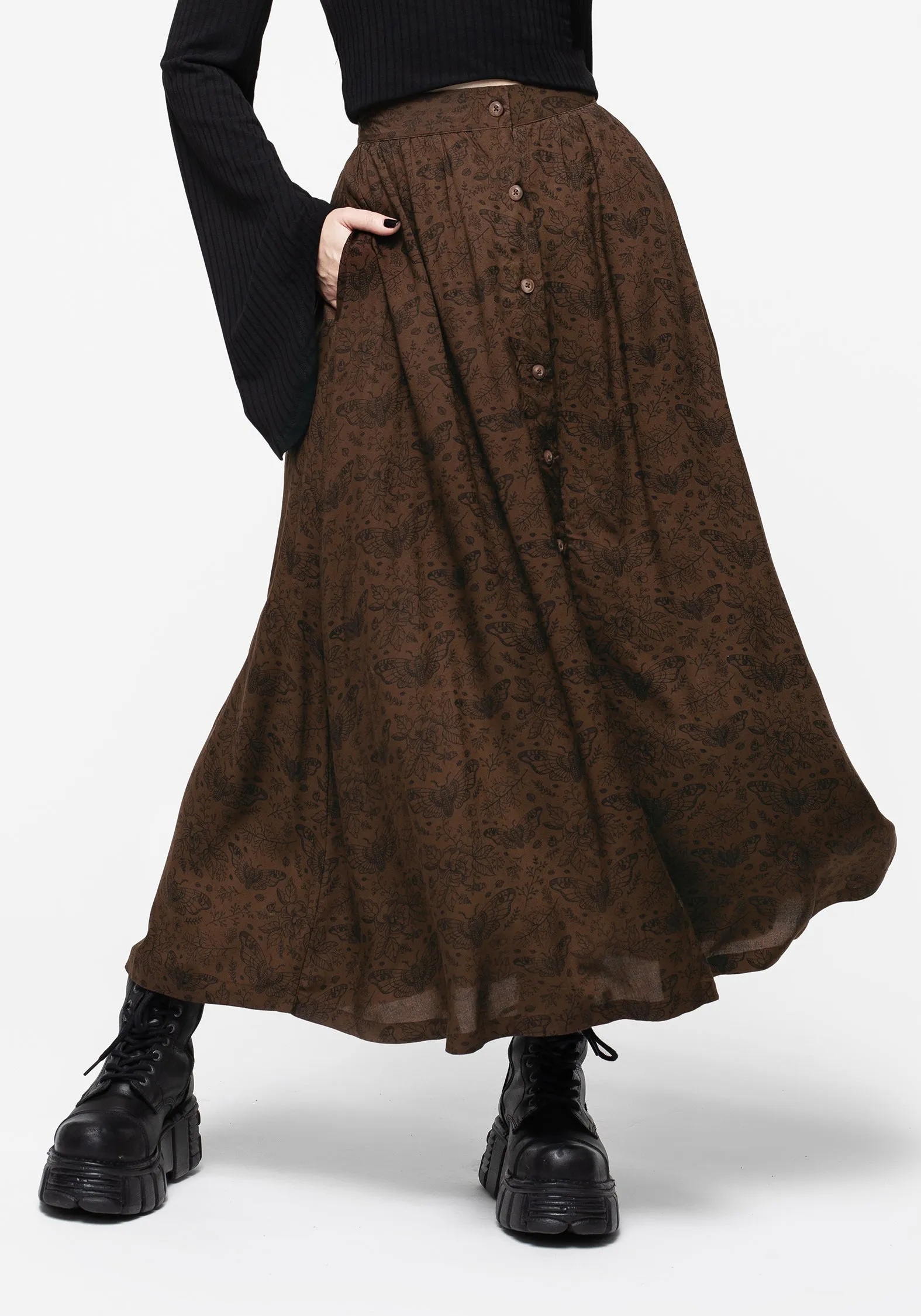 Day Wear Polished Cut Rosamoth Button Up Midi Skirt