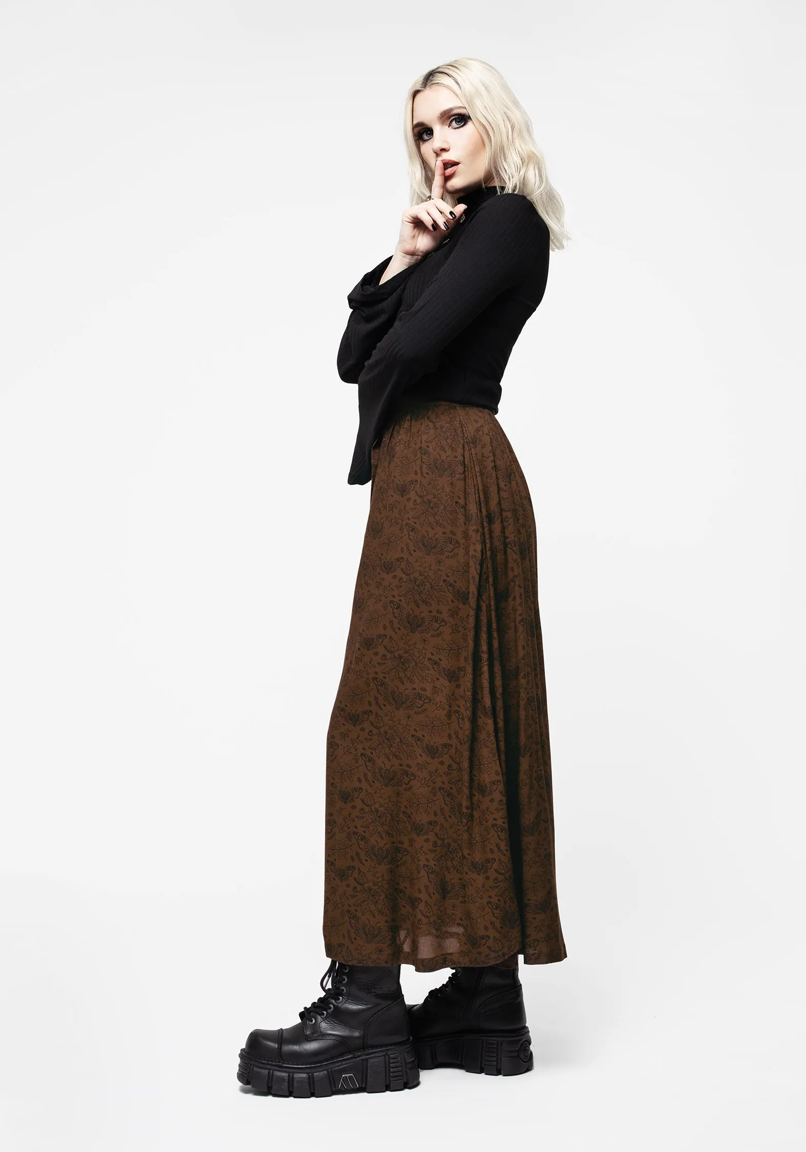 Hemp Blend Rosamoth Button Up Midi Skirt