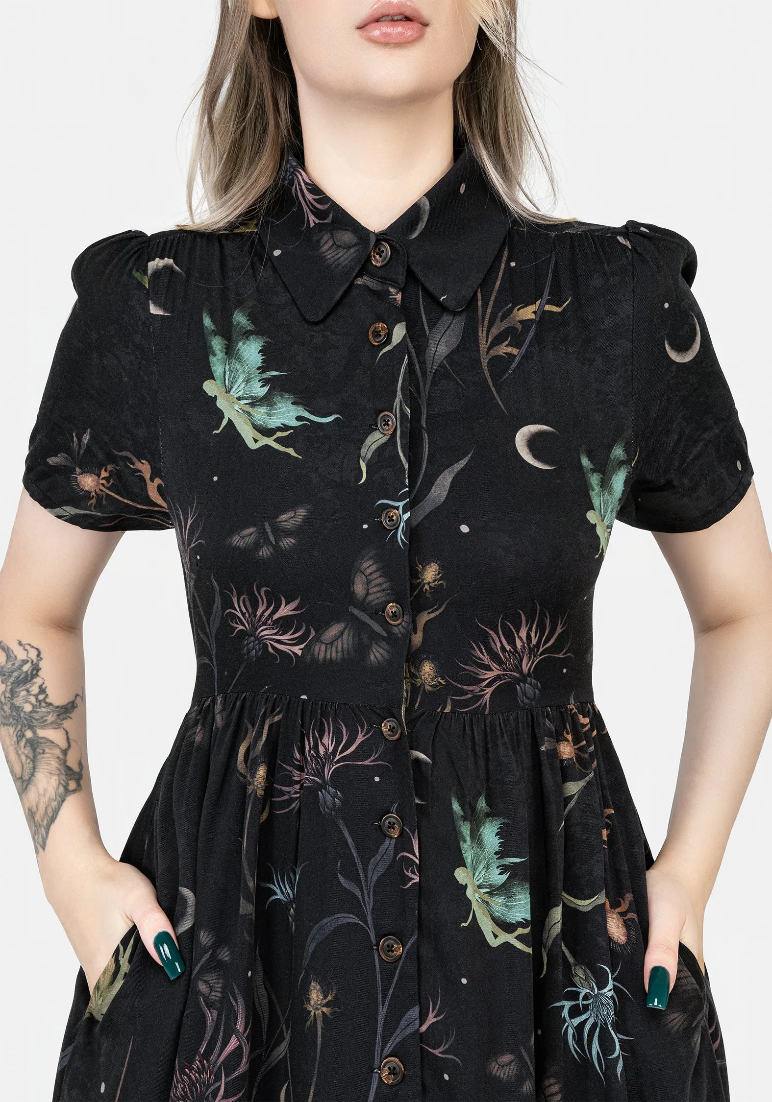 Rosanella Floral Print Midi Shirt Dress Elegant Tailoring Mermaid-Hem