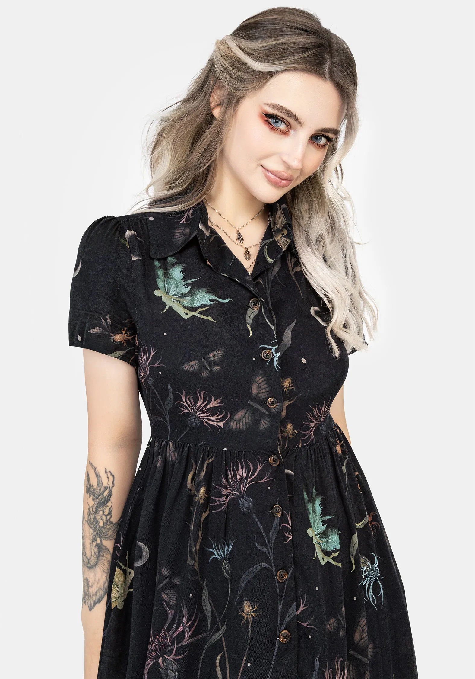 Lightweight Fit Elegant formal piece Rosanella Floral Print Midi Shirt Dress