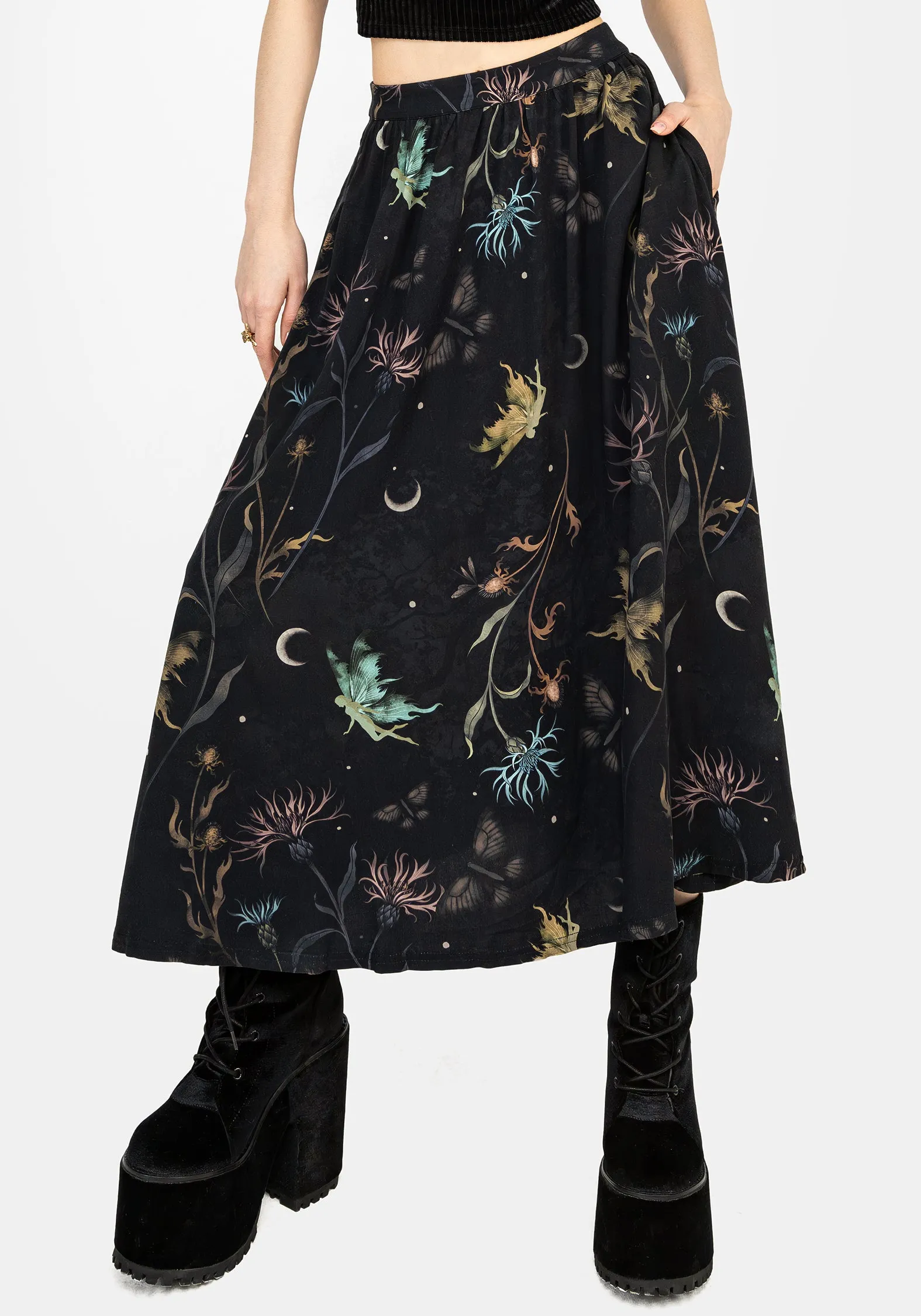 All Day Look Rosanella Floral Print Midi Skirt