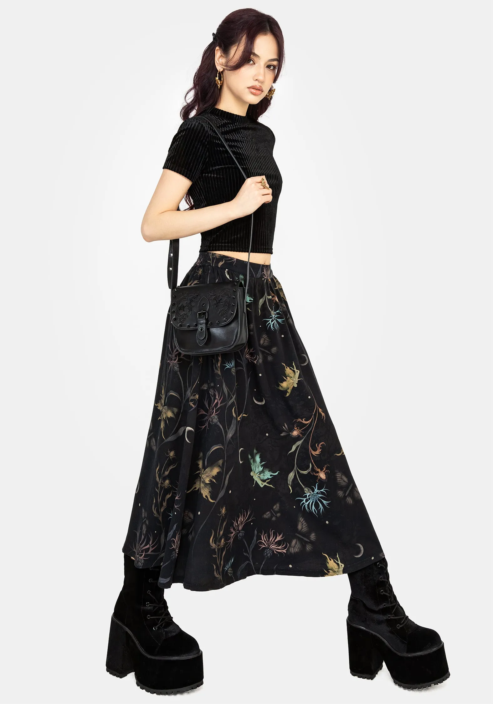 Rosanella Floral Print Midi Skirt Soft Layers Timeless Wear