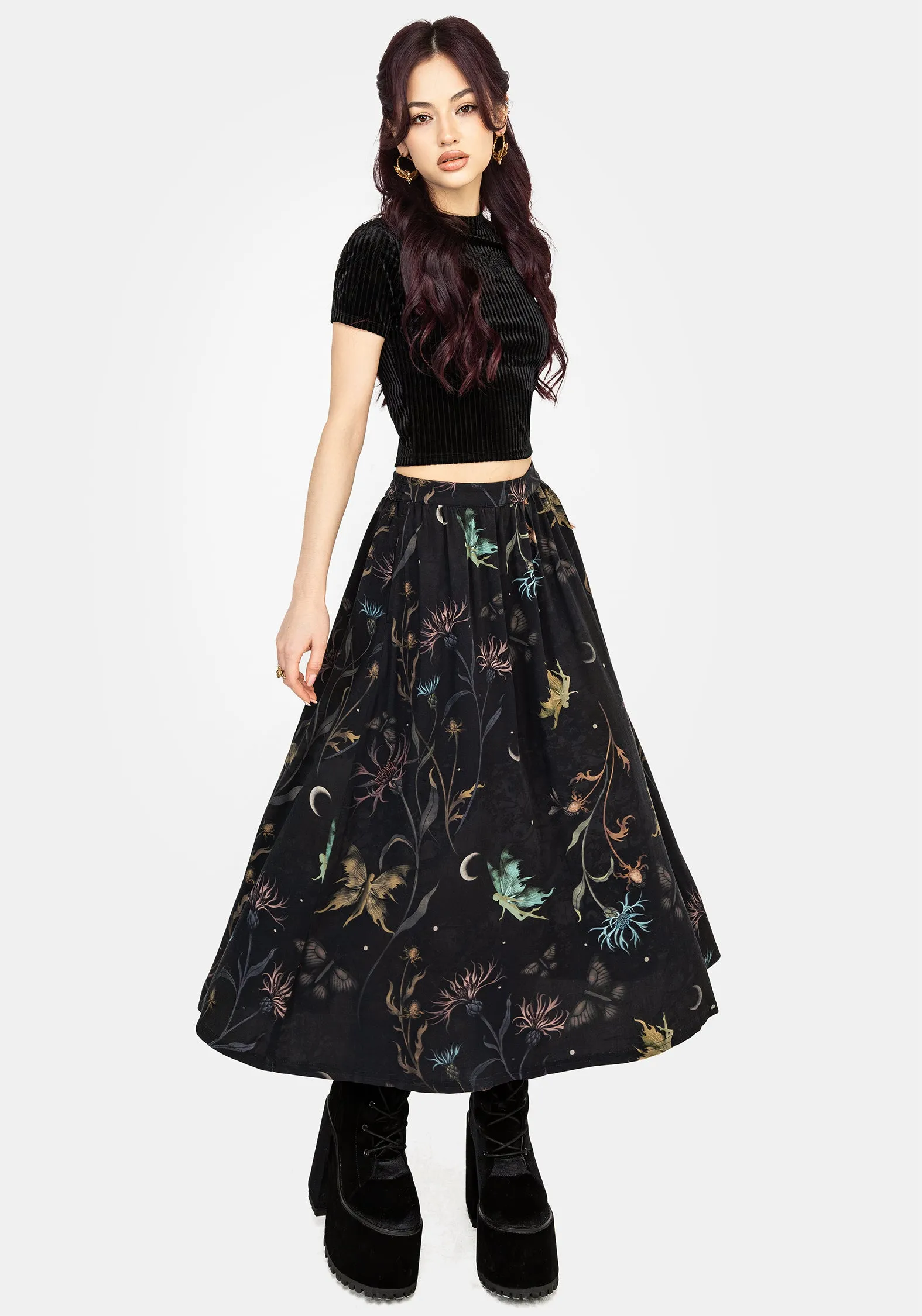 High End Quality Rosanella Floral Print Midi Skirt