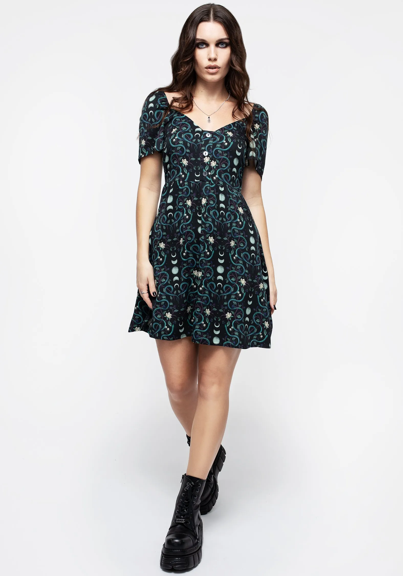Flattering Style Playful and flirty dress Pythia Print Button Front Mini Dress
