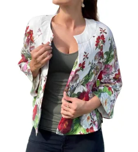 Trendy Winter Rose Linen Coat In White