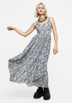 Rosethorn Flocked Velour Chiffon Ruffle Midaxi Dress - Blue Breathable