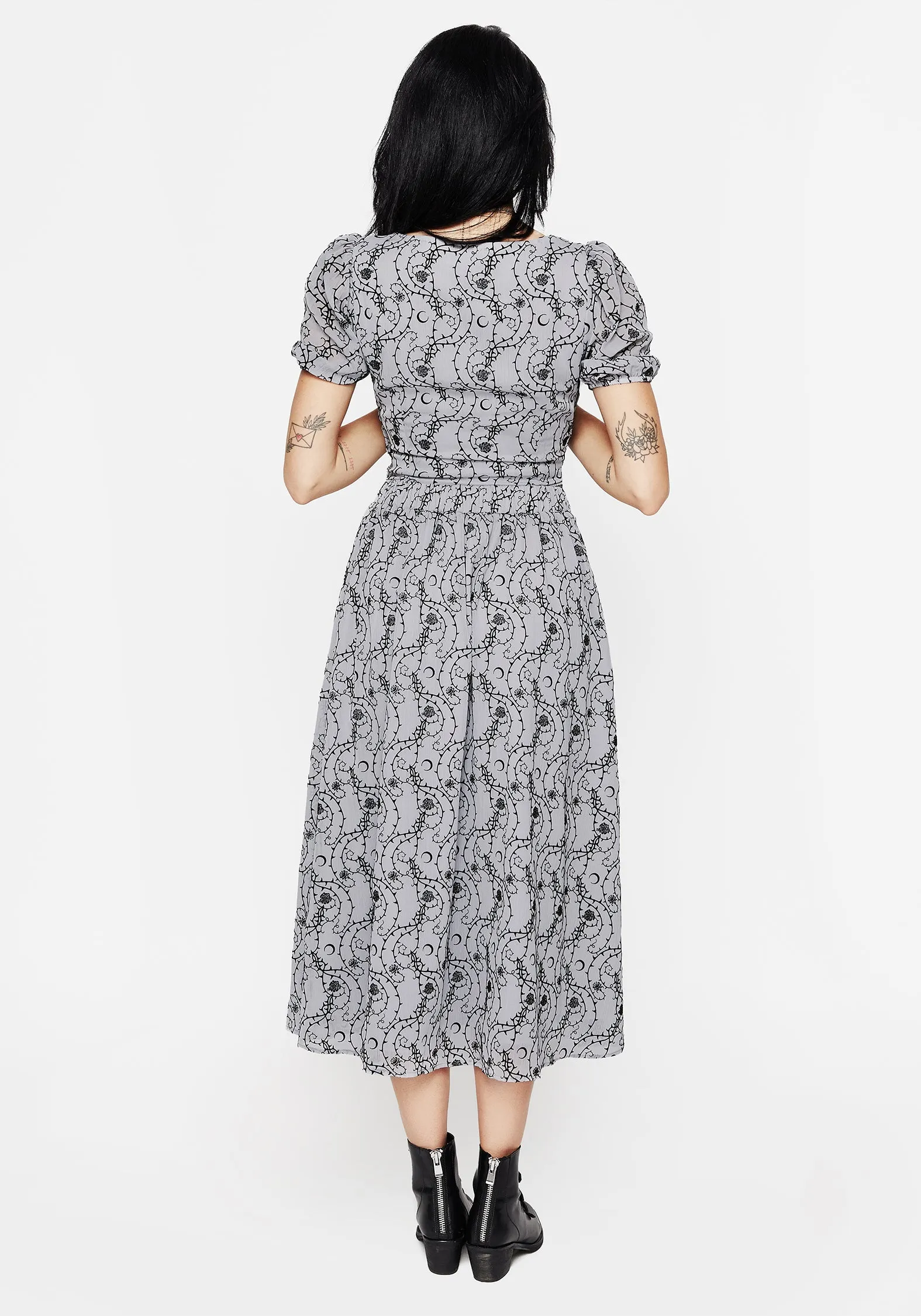 Rosethorn Flocked Velour Chiffon Ruffle Midi Skirt - Blue Fresh Fit