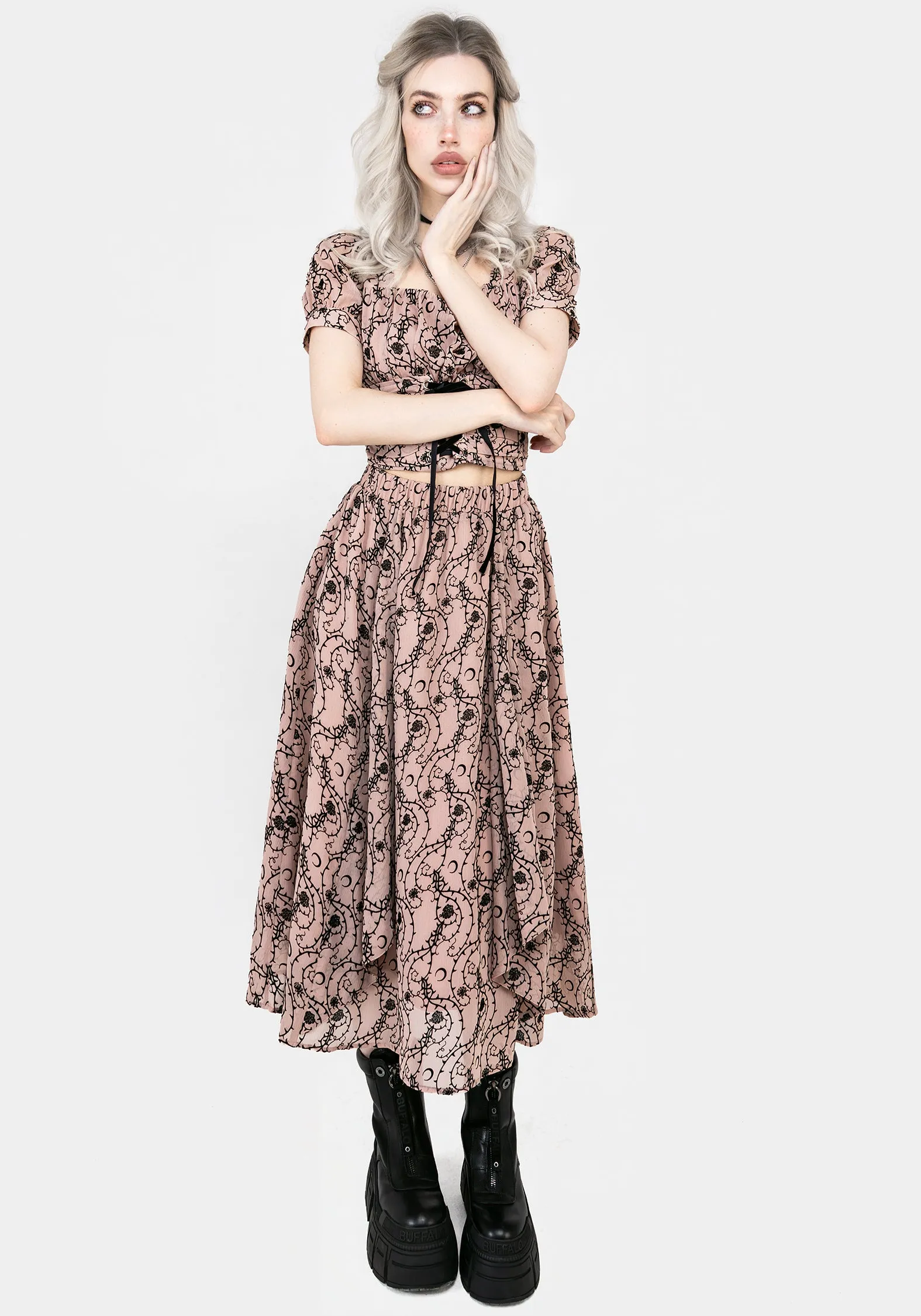Rosethorn Ruffle Midi Skirt Versatile Fit Classic Touch