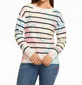 Winter Wearable premium fabric Rosette Print Boat Neck Sweater