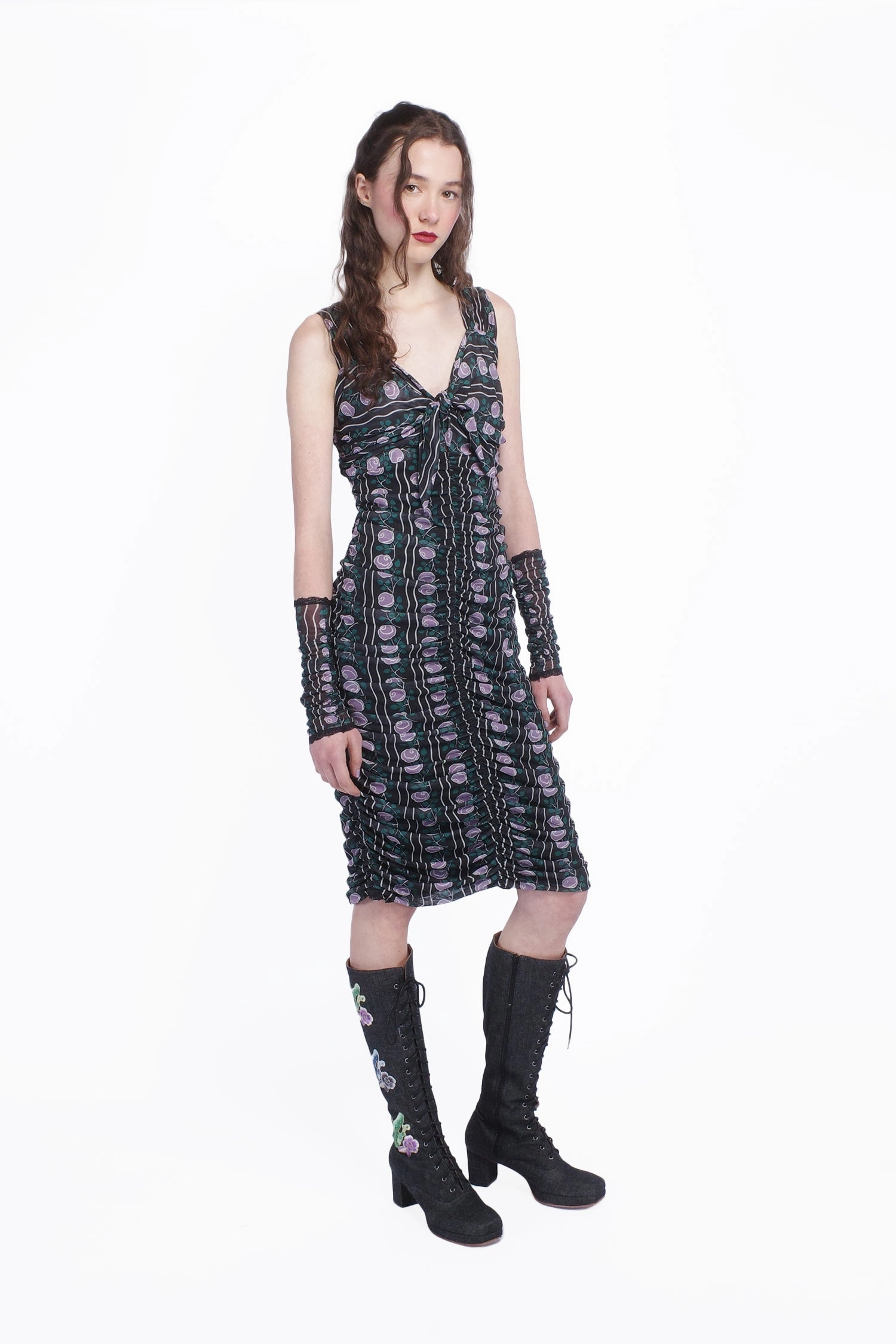 Layered Comfort Wear Trend Detail Rosetti Mesh Ruched Tie Dress