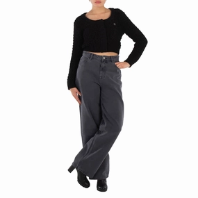 Rotate Black Chunky-Knit Cropped Cardigan Sleek Design