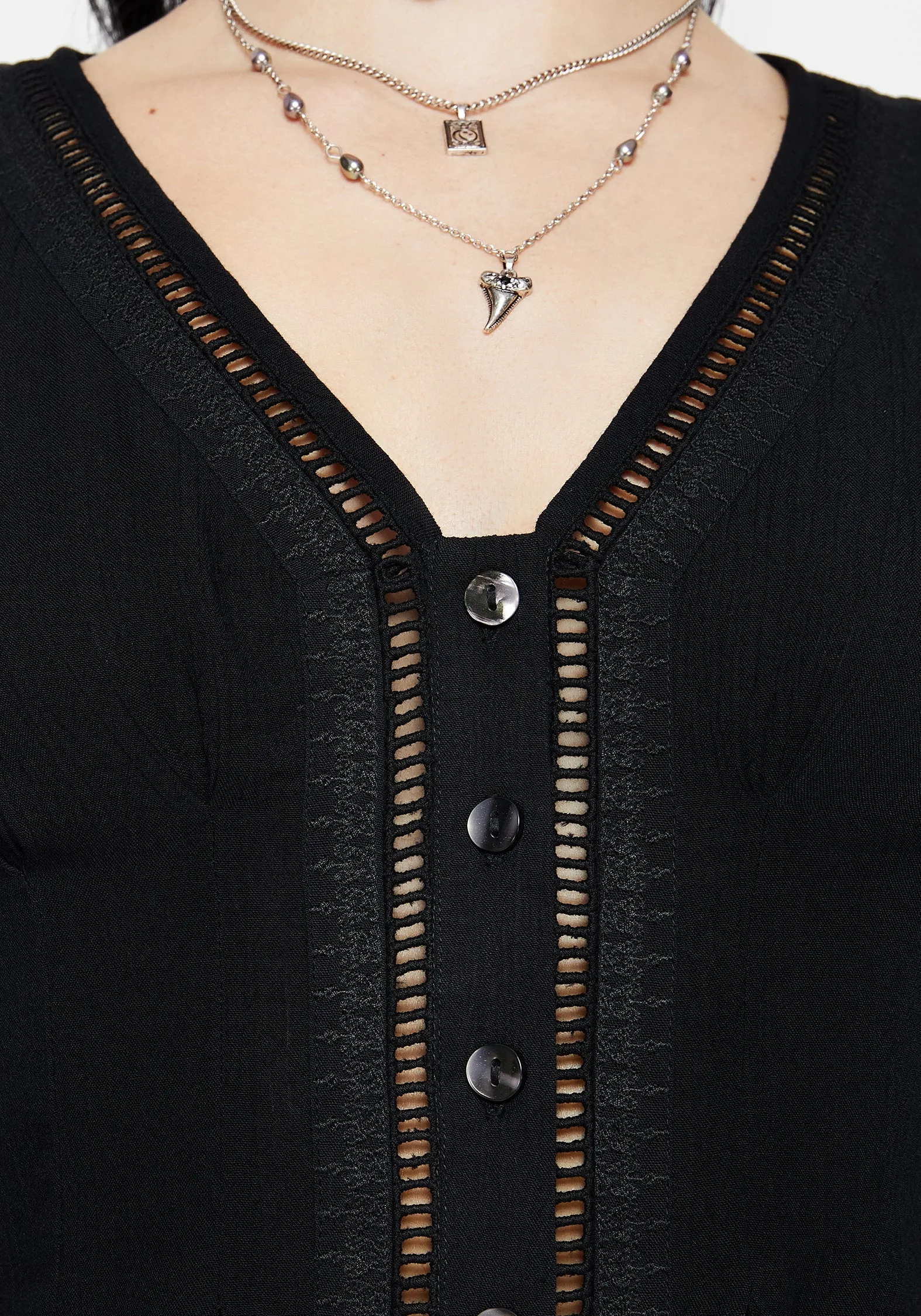 Roll-Up Sleeve Hypoallergenic Lining Blessing Lace Trim Tapered Waist Blouse Top