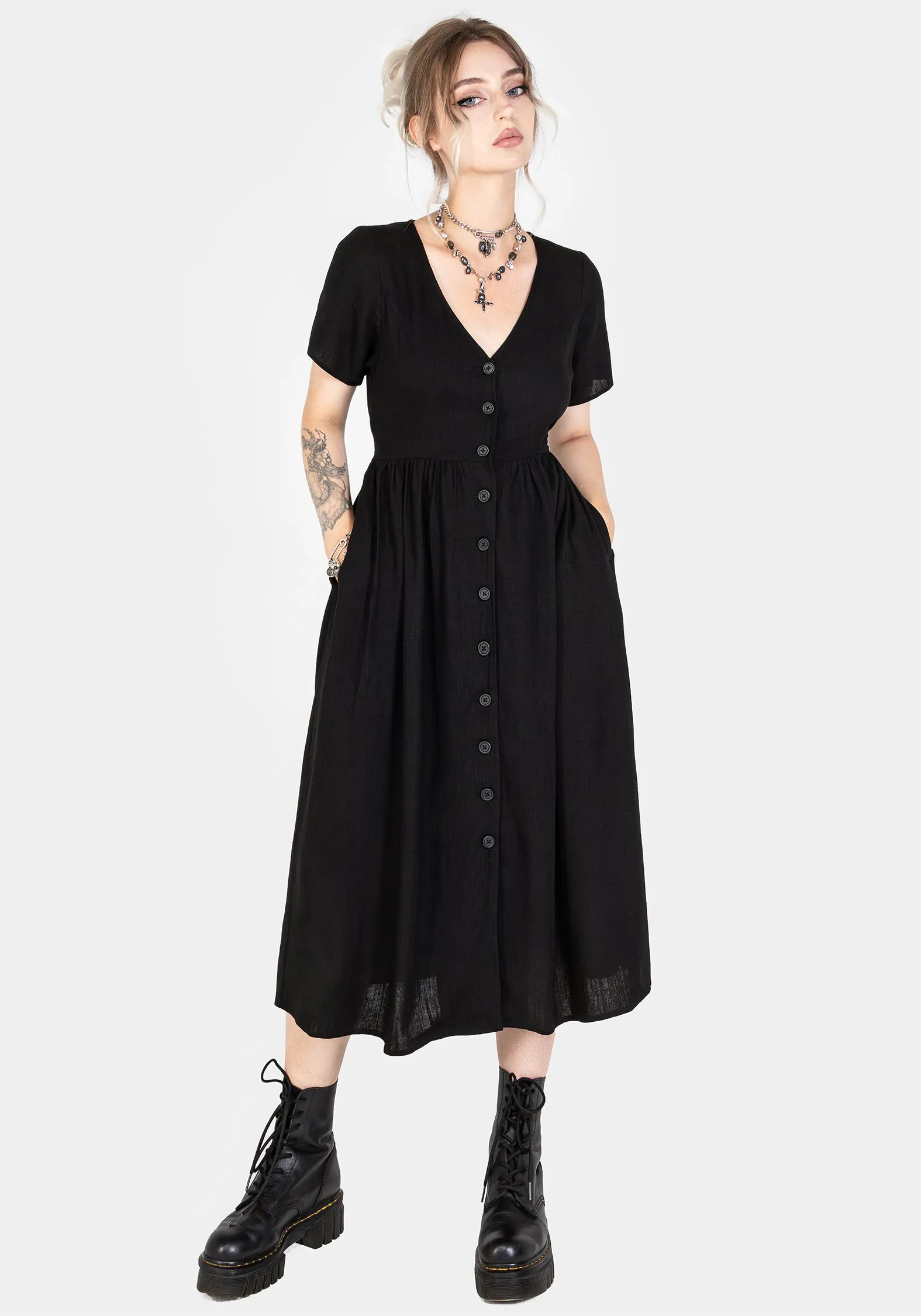 Warm-Layer Rowan Linen Button Up Midi Dress
