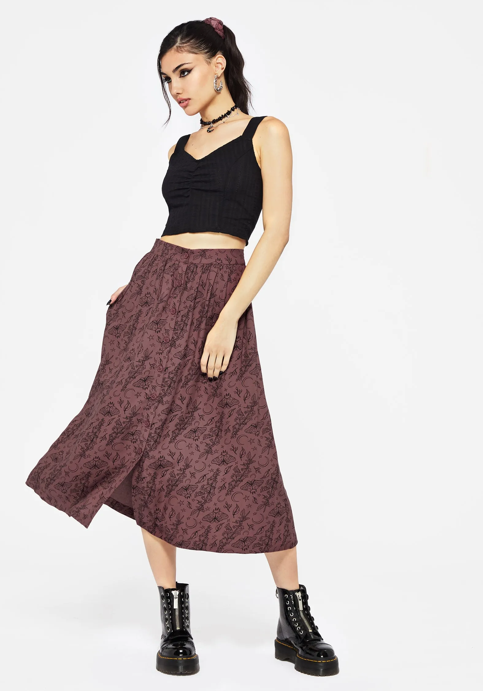 Shopping Trip Roxana Moth Foxglove Button Down Midi Skirt