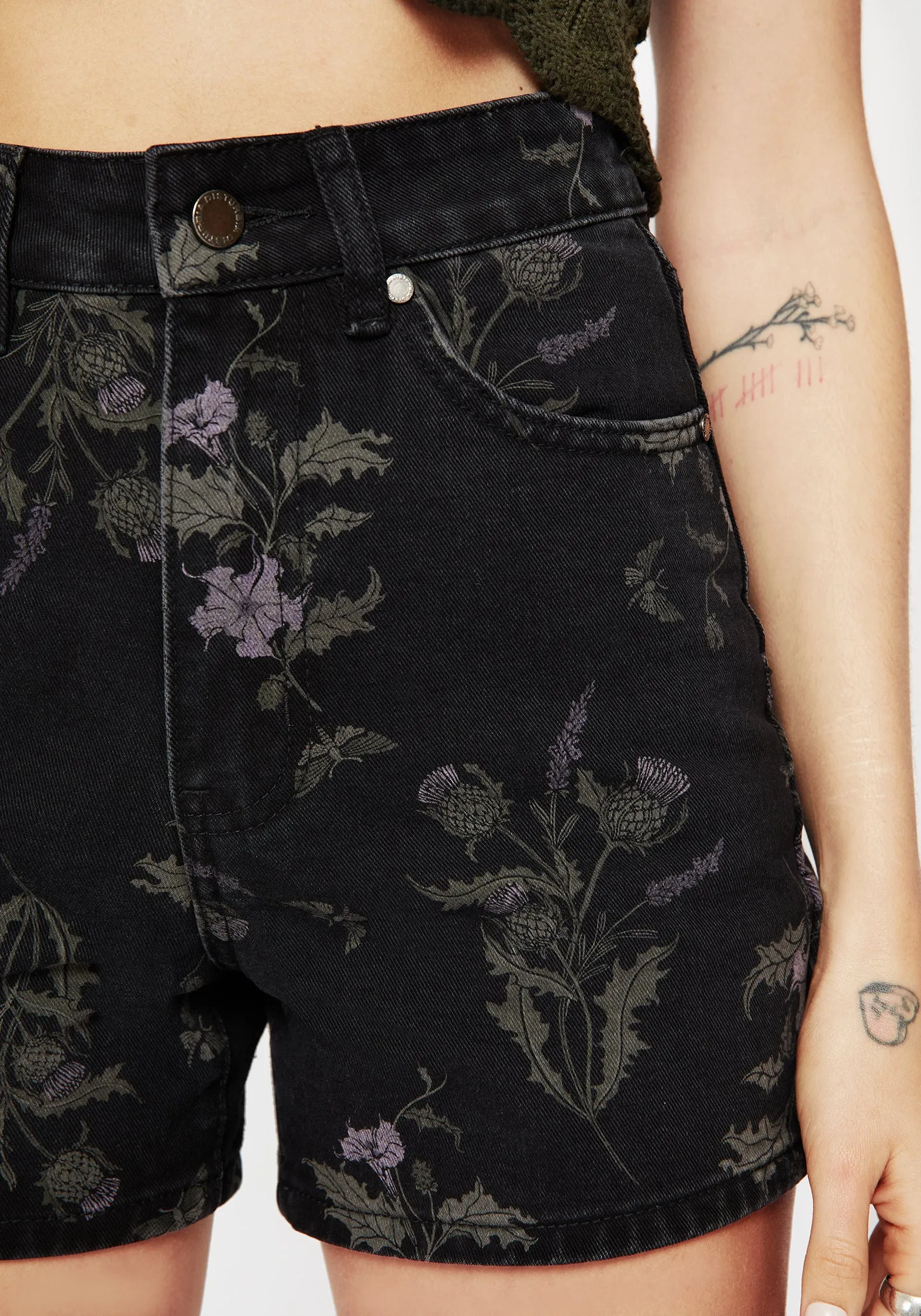 Concert wear Thistle Floral Print Denim Shorts