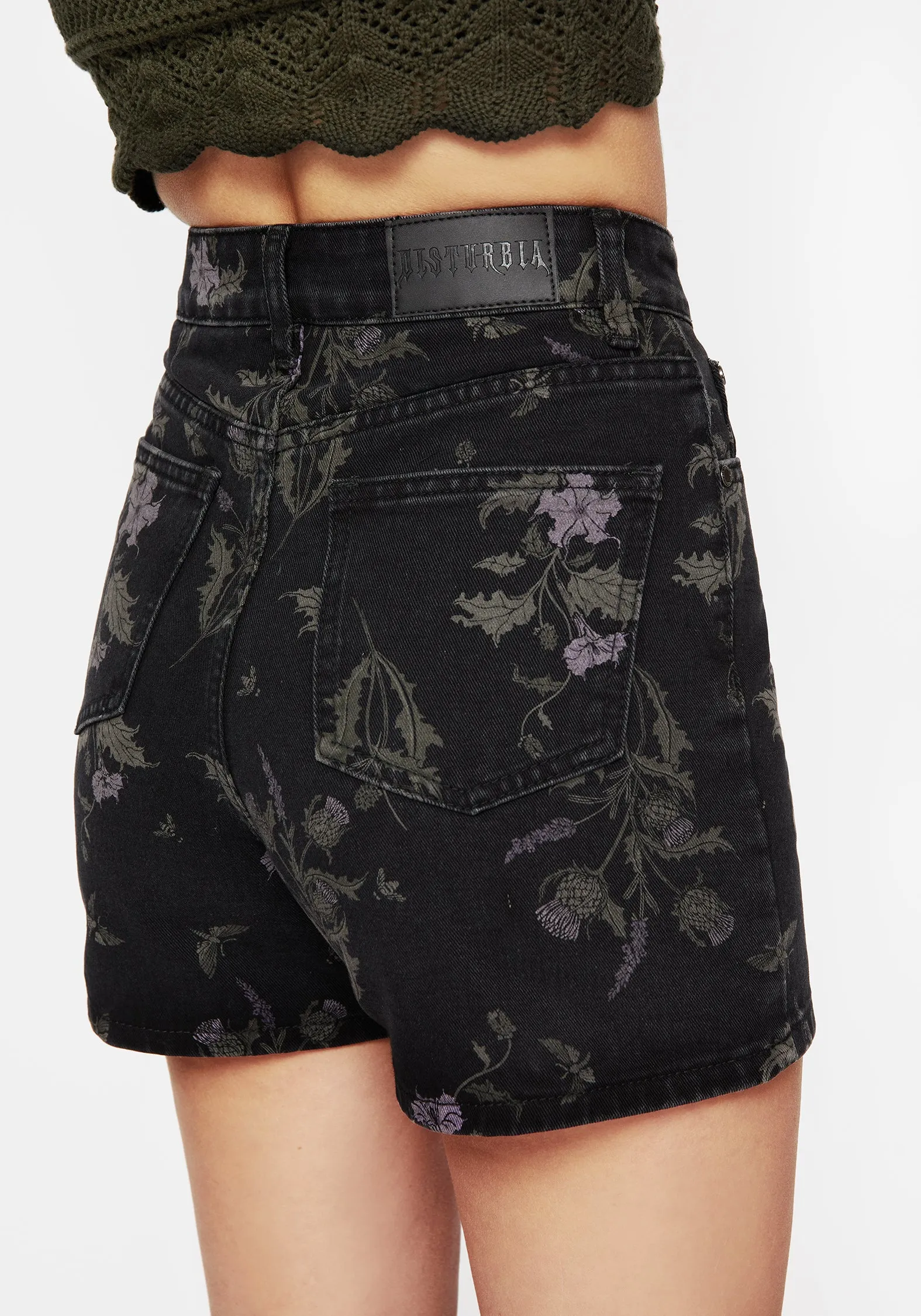 Thistle Floral Print Denim Shorts Breezy Motion