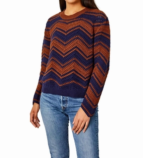 Comfy Knit Look Ruby Cotton Sweater In Navy Multi