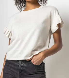 Ruffle Sleeve Crew Neck Sweater In Oat Layering Piece
