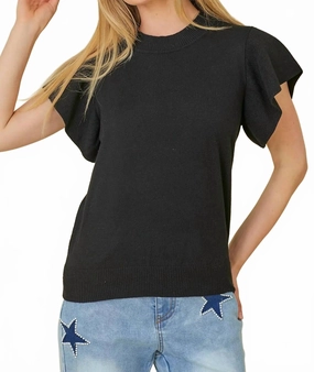 Basic Layer Eco Conscious Processing Ruffle Sleeve Sweater In Black
