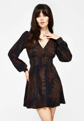 Thermal-Lined Ruin Fern Printed Mini Dress - Brown