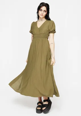 Daily Essential Tryphena Shirred V Neck Midaxi Dress