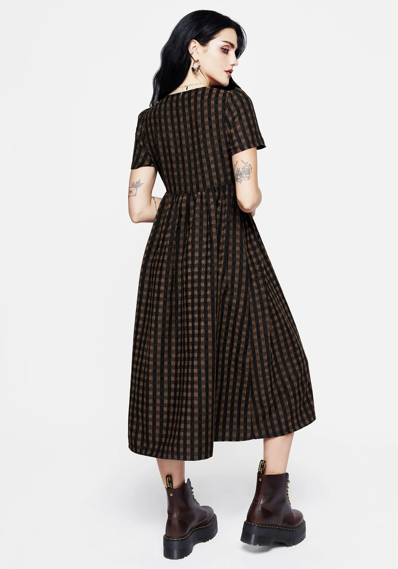 Rydal Check Button Up Midi Dress - Brown Playful-Detail Signature-Style