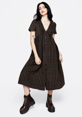 Rydal Check Button Up Midi Dress - Brown Minimal Harmony