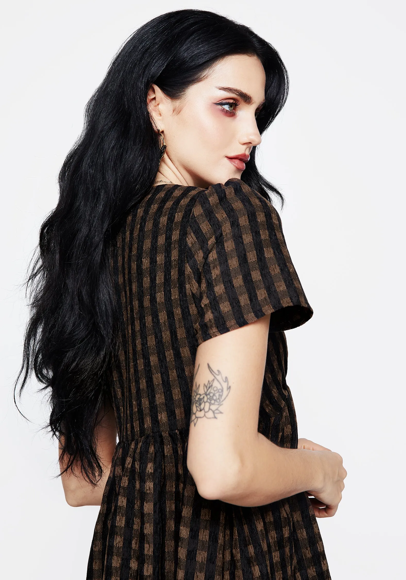 Rydal Check Button Up Midi Dress - Brown Quilted-Texture Studio Style