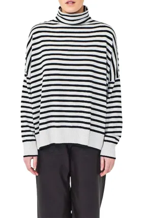 Comfy Knit Look Tactile Grid Knit Sage Funnel Neck Sweater In Silver Haze/coal