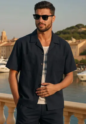 SAINT-TROPEZ LIGHTWEIGHT HOLIDAY SHIRT MIDNIGHT crew neck