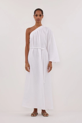 Relax Style Smooth Surface SALLY WHITE LINEN MIDI DRESS