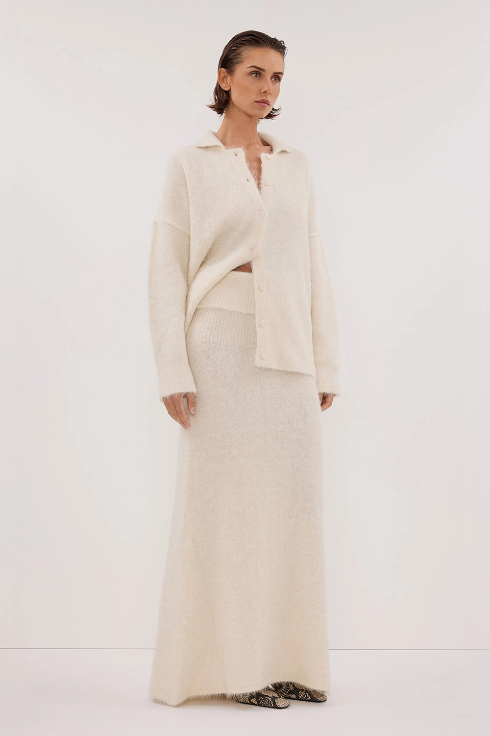 Organic Cotton SALMA IVORY KNIT MAXI SKIRT