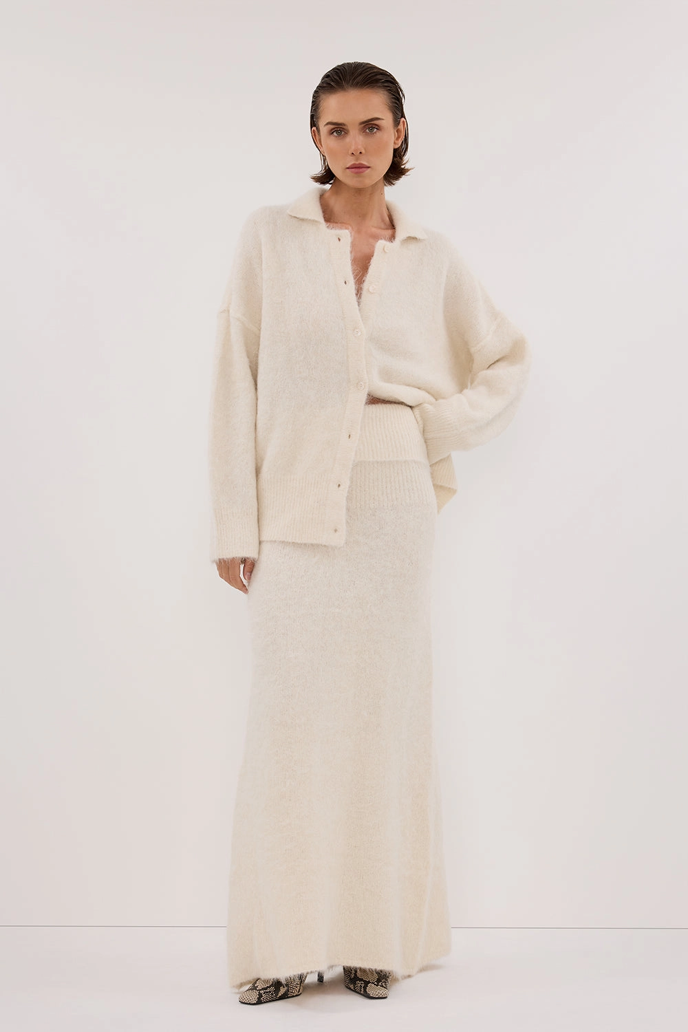 SALMA IVORY KNIT MAXI SKIRT Maxi length Simple Layer