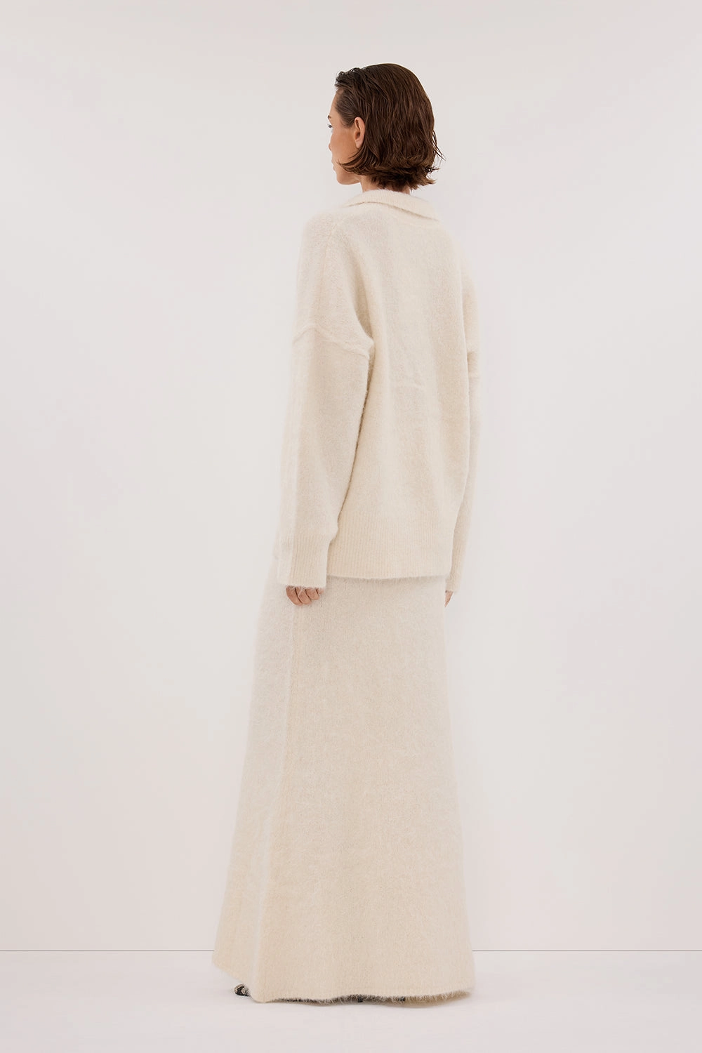 SALMA IVORY KNIT MAXI SKIRT Relaxed Vibe premium fabric