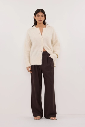 Layered Style SALMA IVORY POLO NECK KNIT CARDIGAN