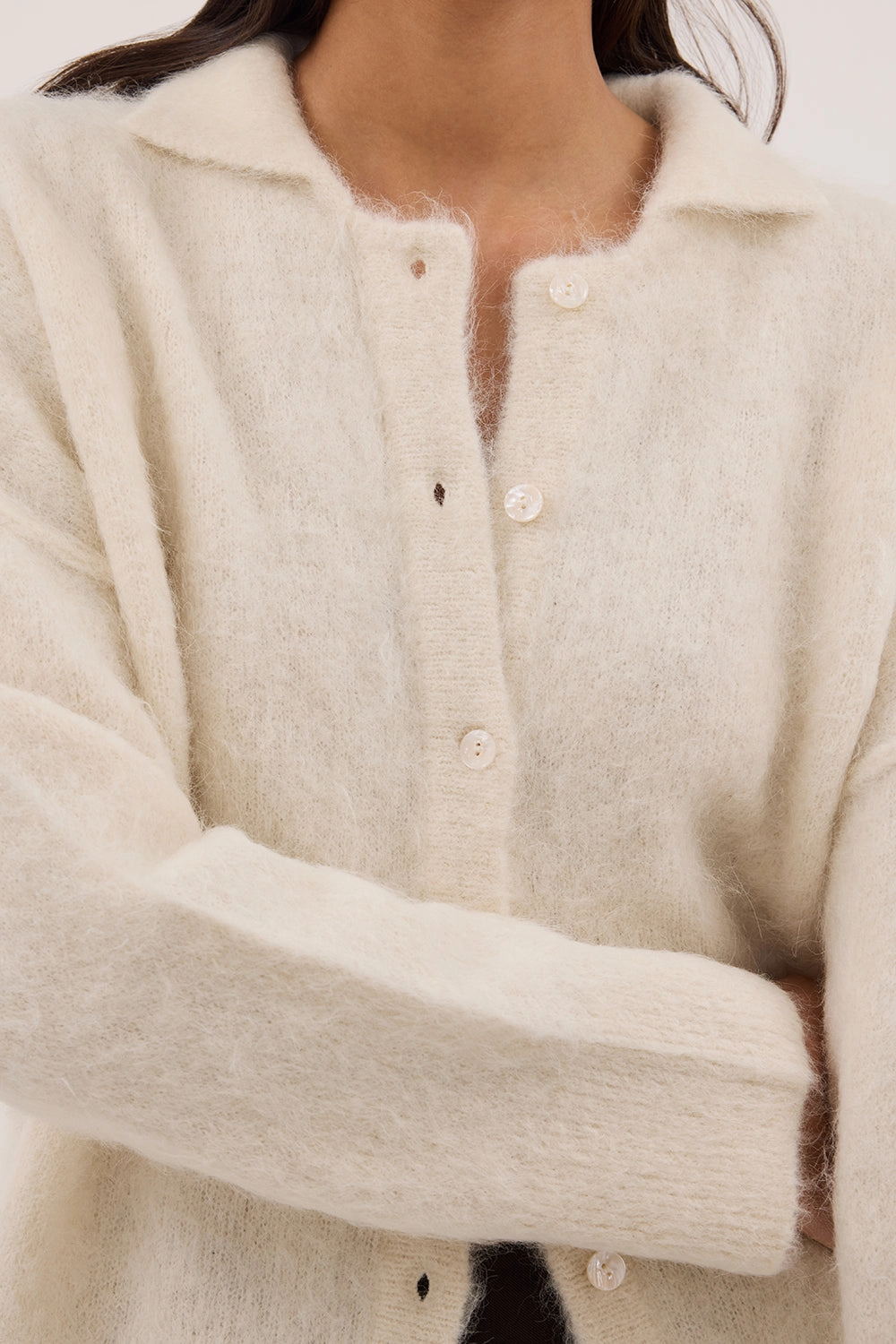 Essential Fashion SALMA IVORY POLO NECK KNIT CARDIGAN