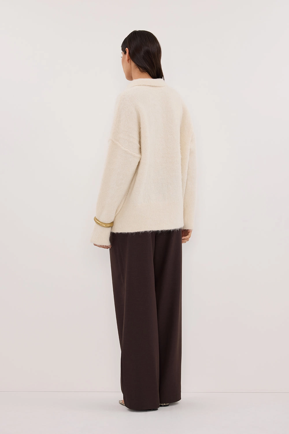 SALMA IVORY POLO NECK KNIT CARDIGAN Textured Knit