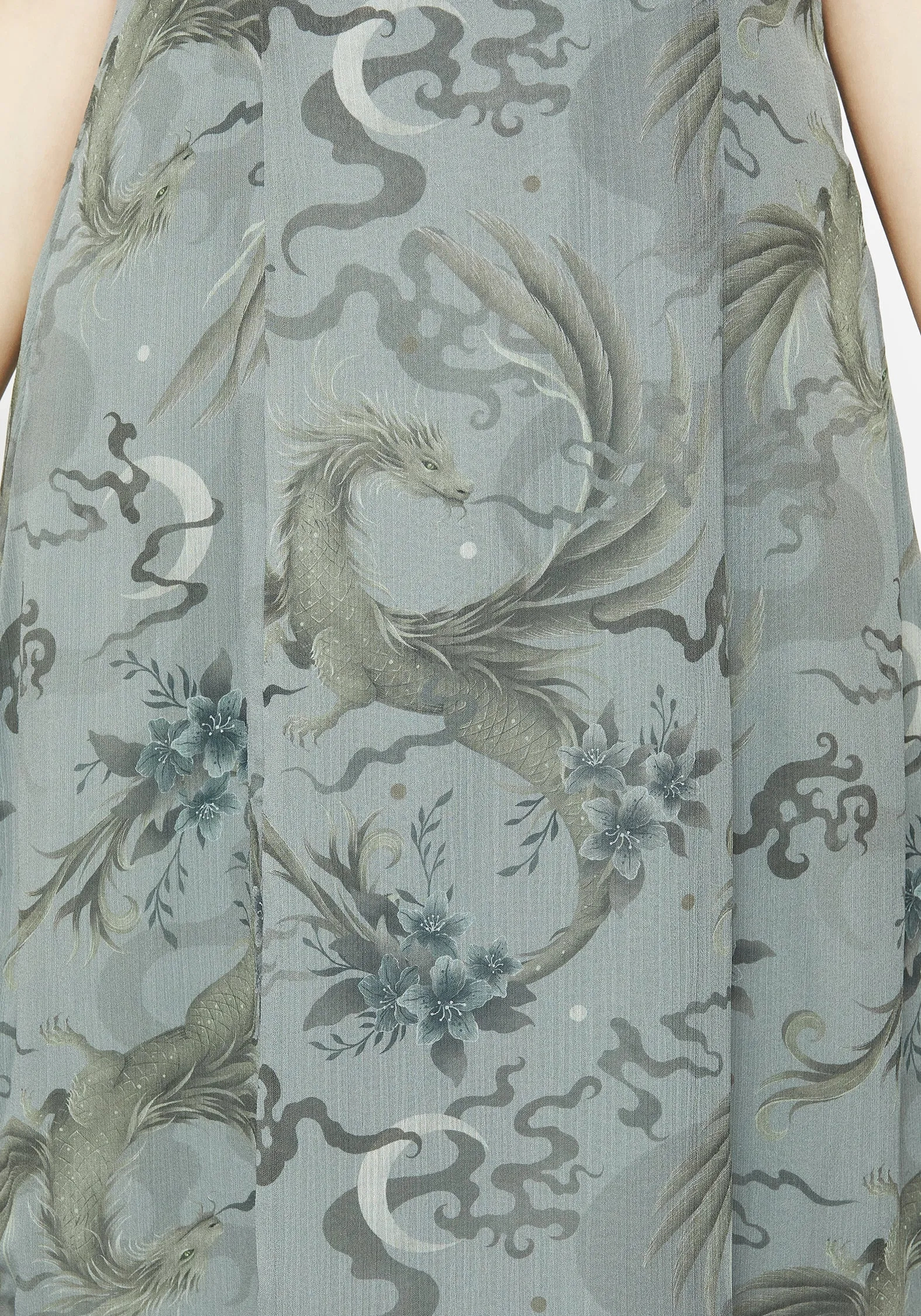 Luxe Mood Sapphira Dragon Print Chiffon Midaxi Slip Dress