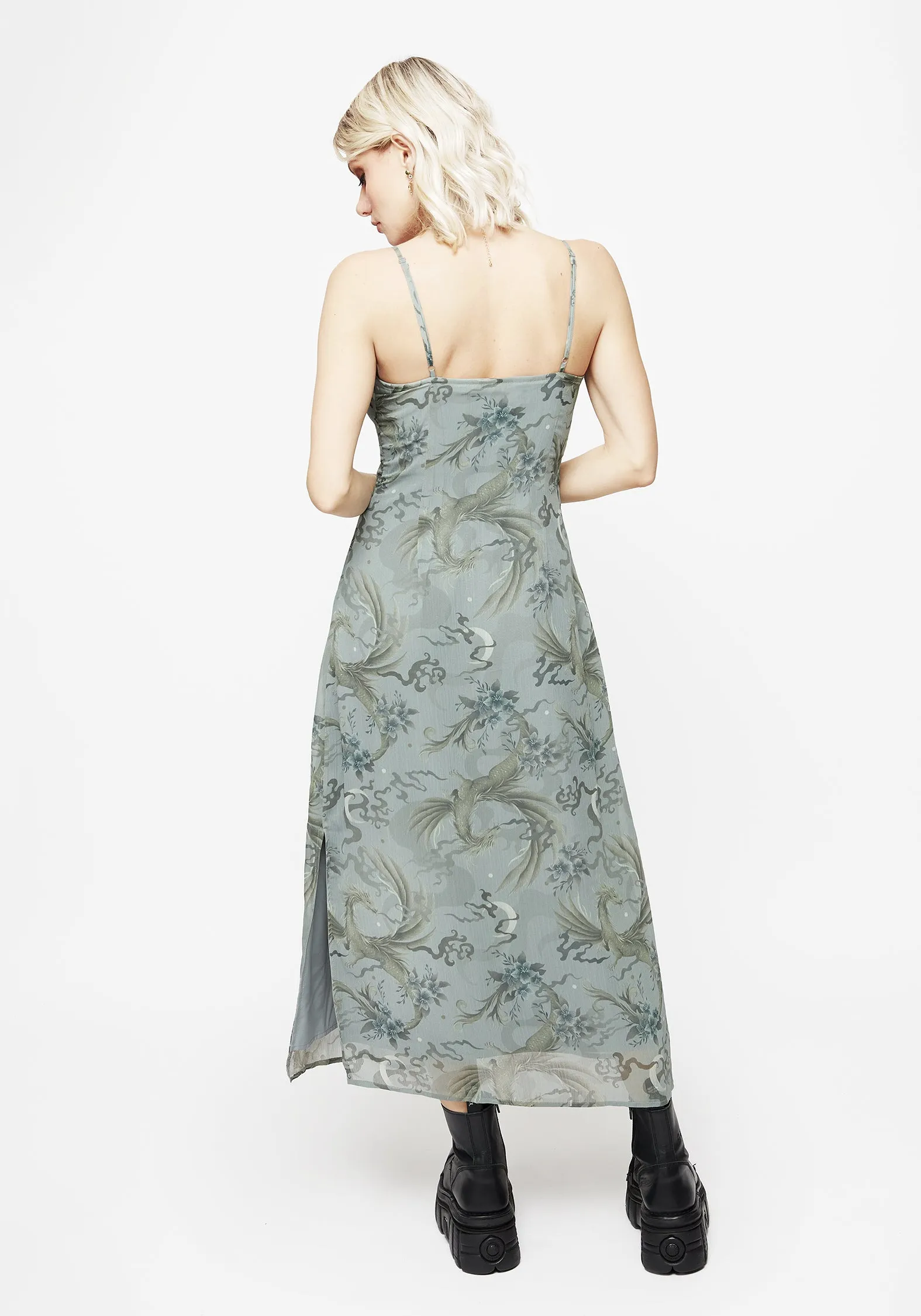 Sapphira Dragon Print Chiffon Midaxi Slip Dress FlexibleClosure