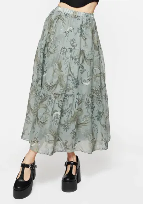 Sapphira Dragon Print Chiffon Tiered Maxi Skirt Casual Moments